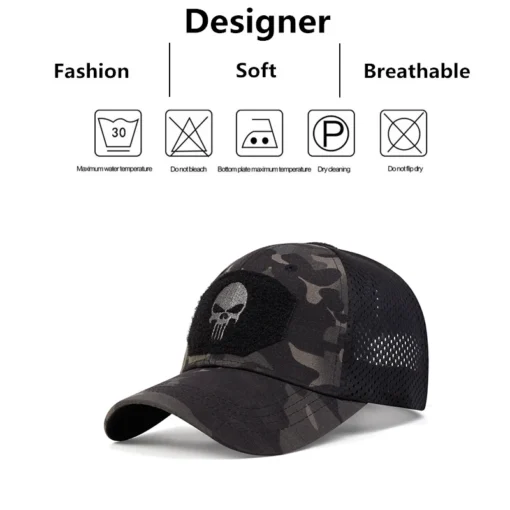 Unisex Skull Embroidered Top with Patch Breathable Baseball Caps Spring and Autumn Outdoor Adjustable Casual Hat Sunscreen Hat - Image 15