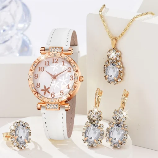 Womens Watches 5Pcs Set Luxury Rhinestone Women Fashion Elegant Wristwatch Quartz Watch For Girl WristWatch Bracelet Gift - Image 4