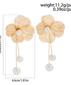 Fashion Large Flower Earring with Pearl Pendant Korean Design Stud Earrings for Women Girls Metal Jewelry Accessories Party Gift