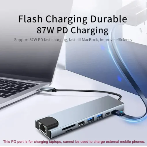 8 in1 USB C HUB 3.0 Type C Splitter 4K Docking Station Laptop Adapter PD SD TF For Macbook Air M1 iPad Pro RJ45 HDMI-Compatible - Image 5