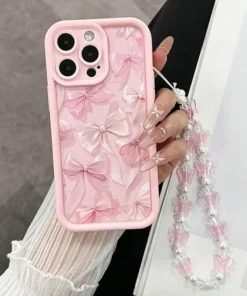 Pink Bow Pattern Silicone Phone Case For iPhone 16 Pro Max 15 14 13 12 11 Pro Max 16E X XS XR 7 8 Plus Butterfly Charm Cover